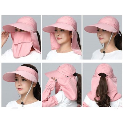 Sun Hats Women Sun Wide Brim UV Protection Fishing Hats Foldable Ponytail Summer Hat with Detachable Flap - Beige - CZ194T88E...