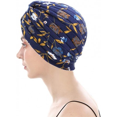 Skullies & Beanies Women's Cotton Turban Elastic Beanie Printing Sleep Bonnet Chemo Cap Hair Loss Hat - Navy003 - CH196OTKYY5...