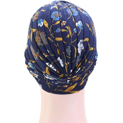 Skullies & Beanies Women's Cotton Turban Elastic Beanie Printing Sleep Bonnet Chemo Cap Hair Loss Hat - Navy003 - CH196OTKYY5...