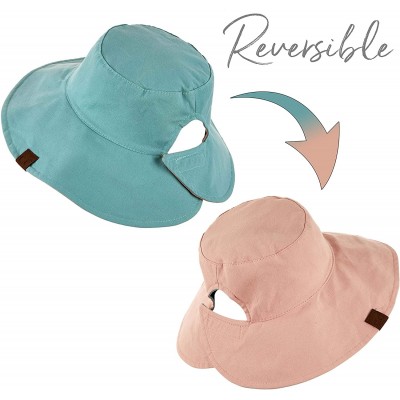 Sun Hats Hatsandscarf Exclusives Ponytail Reversible Printed Bucket Sun Hat UV Protection Packable Beach Hat (ST-2224) - CU18...
