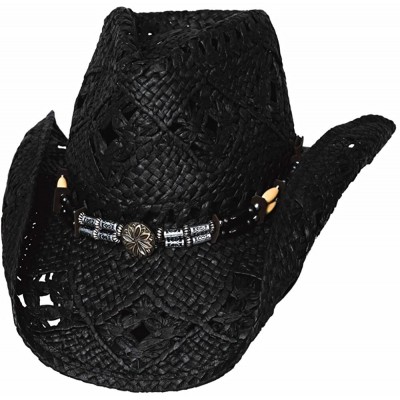 Cowboy Hats Montecarlo All Summer Long Woven Toyo Straw Western Hat Lg/xLg Black - C6110S543XT $43.34
