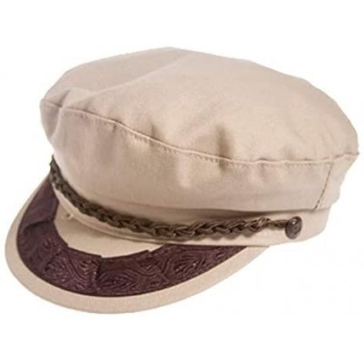 Newsboy Caps Authentic Greek Fisherman's Cap - Cotton - Khaki - CS11CLJGM9X $28.43