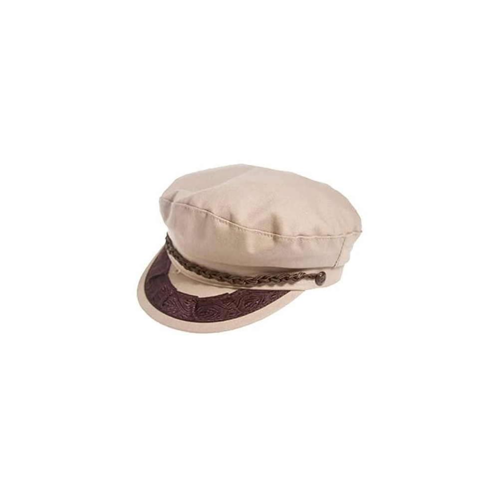 Newsboy Caps Authentic Greek Fisherman's Cap - Cotton - Khaki - CS11CLJGM9X $28.43