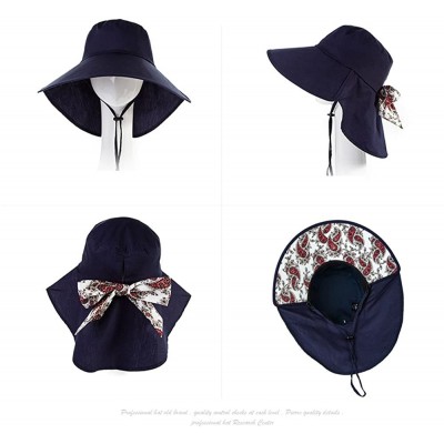 Sun Hats Summer Bill Flap Cap UPF 50+ Cotton Sun Hat with Neck Cover Cord for Women - 16006_navy - CF12G5SKFB1 $18.96
