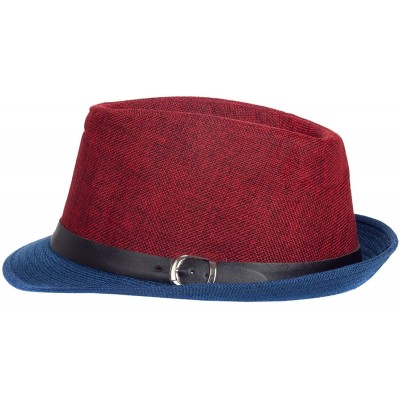 Fedoras Men Women Short Brim Sunblock Summer Fedora Straw Hat with Manhattan Style - Blue-red - CH12GZ7O9RN $13.85