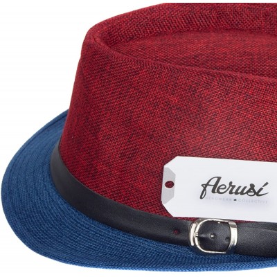 Fedoras Men Women Short Brim Sunblock Summer Fedora Straw Hat with Manhattan Style - Blue-red - CH12GZ7O9RN $13.85