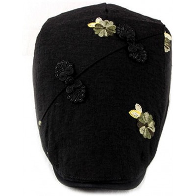 Newsboy Caps Womens Linen Adjustable Floral Embroidery Ivy Newsboy Cabbie Gatsby Sun Hat Cap - Black - CH18E30UCSY $13.37
