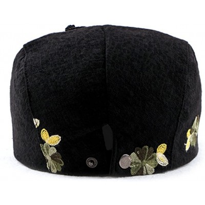 Newsboy Caps Womens Linen Adjustable Floral Embroidery Ivy Newsboy Cabbie Gatsby Sun Hat Cap - Black - CH18E30UCSY $13.37