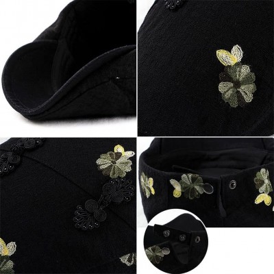 Newsboy Caps Womens Linen Adjustable Floral Embroidery Ivy Newsboy Cabbie Gatsby Sun Hat Cap - Black - CH18E30UCSY $13.37