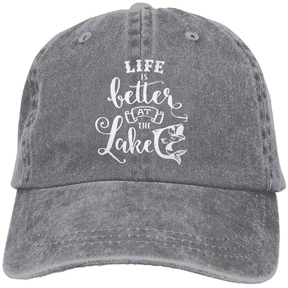 Baseball Caps Men and Women Life is Better at The Lake-1 Vintage Jeans Baseball Cap - Ash - C018EOY7TX3 $11.04