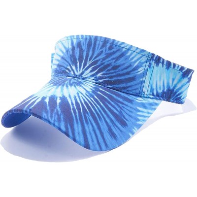 Visors Tie Dye VISOR Cap 1960s Hippie Blue Swirl Hat for Men Women and Teens - CU18EQR8XTO $30.69