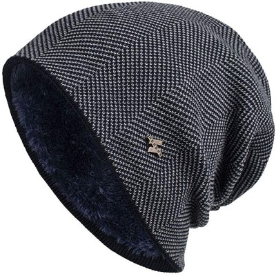 Skullies & Beanies Men Winter Skull Cap Beanie Large Knit Hat with Thick Fleece Lined Daily - F - Navy Blue - CS18ZD5AU7N $15.48