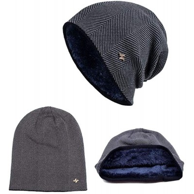 Skullies & Beanies Men Winter Skull Cap Beanie Large Knit Hat with Thick Fleece Lined Daily - F - Navy Blue - CS18ZD5AU7N $15.48
