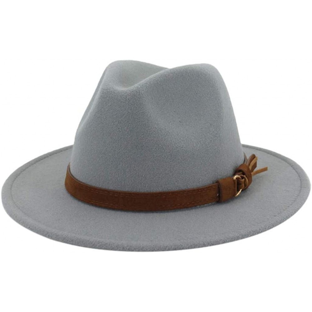 Bucket Hats Wide Brim Vintage Jazz Hat Women Men Belt Buckle Fedora Hat Autumn Winter Casual Elegant Straw Dress Hat - Gray B...