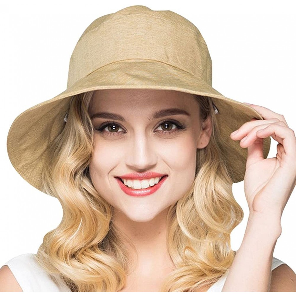 Bucket Hats Women's Cotton Bucket Hat Sun Summer Color Beach Wide Brim UV Caps - Yellow - CK182ENMKDA $13.87