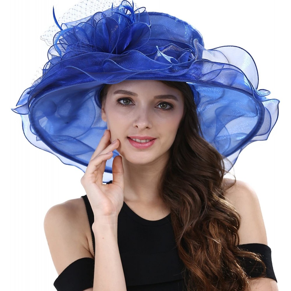 Sun Hats Women's Kentucky Derby Racing Horse Hat Church Wedding Dress Party Occasion Cap - Royal - CM126XPNJQJ $35.21