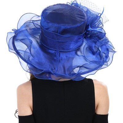 Sun Hats Women's Kentucky Derby Racing Horse Hat Church Wedding Dress Party Occasion Cap - Royal - CM126XPNJQJ $35.21