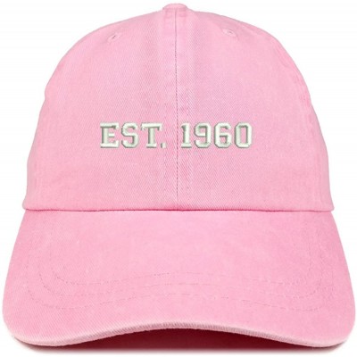 Baseball Caps EST 1960 Embroidered - 60th Birthday Gift Pigment Dyed Washed Cap - Pink - CZ180R2M8HD $33.04