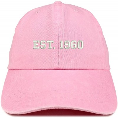 Baseball Caps EST 1960 Embroidered - 60th Birthday Gift Pigment Dyed Washed Cap - Pink - CZ180R2M8HD $16.29