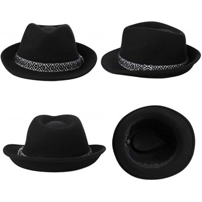Fedoras Womens 100% Wool Felt Fedora Hat Wide Brim Floppy/Porkpie/Trilby Style - Black_58cm - CE18ILC92WQ $51.30
