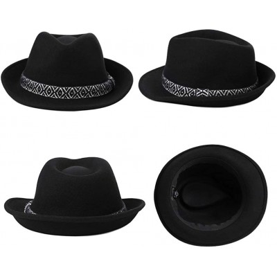 Fedoras Womens 100% Wool Felt Fedora Hat Wide Brim Floppy/Porkpie/Trilby Style - Black_58cm - CE18ILC92WQ $26.87