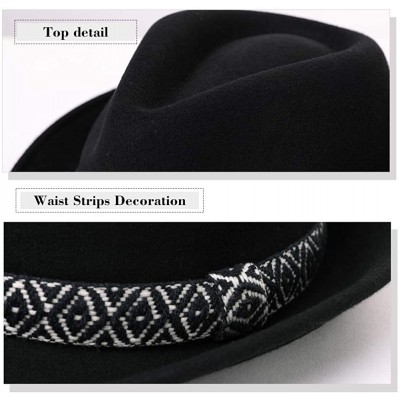 Fedoras Womens 100% Wool Felt Fedora Hat Wide Brim Floppy/Porkpie/Trilby Style - Black_58cm - CE18ILC92WQ $51.30