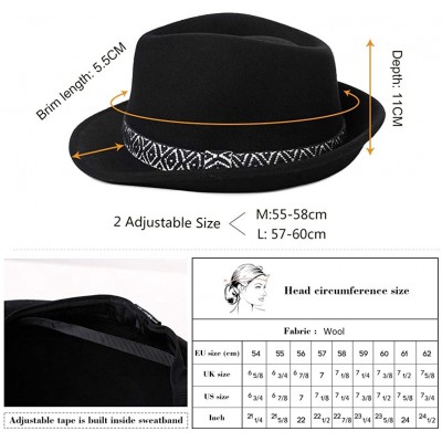 Fedoras Womens 100% Wool Felt Fedora Hat Wide Brim Floppy/Porkpie/Trilby Style - Black_58cm - CE18ILC92WQ $26.87