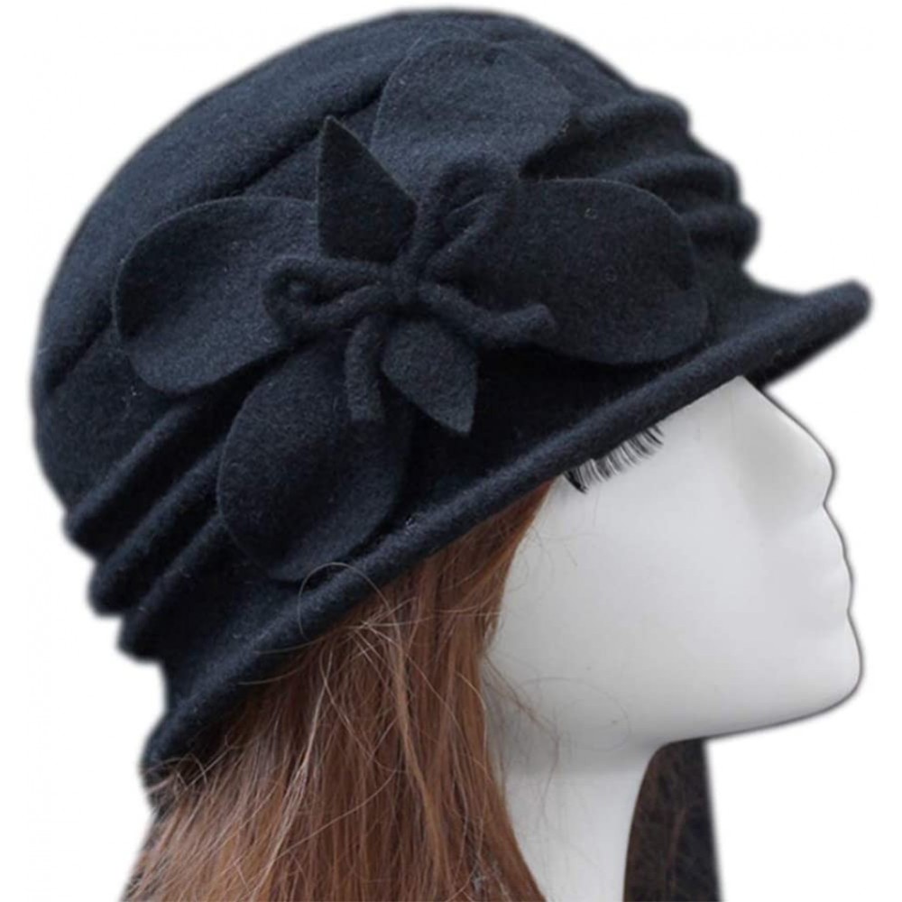 Fedoras 100% Wool Dome Bucket Hat Winter Cloche Hat Fedoras Cocktail Hat - C-black - C618IZTKK6G $13.28