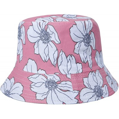 Bucket Hats Fashion Print Bucket Hat Summer Fisherman Cap for Women Men - Big Flower Pink - C0193I3IX70 $21.45