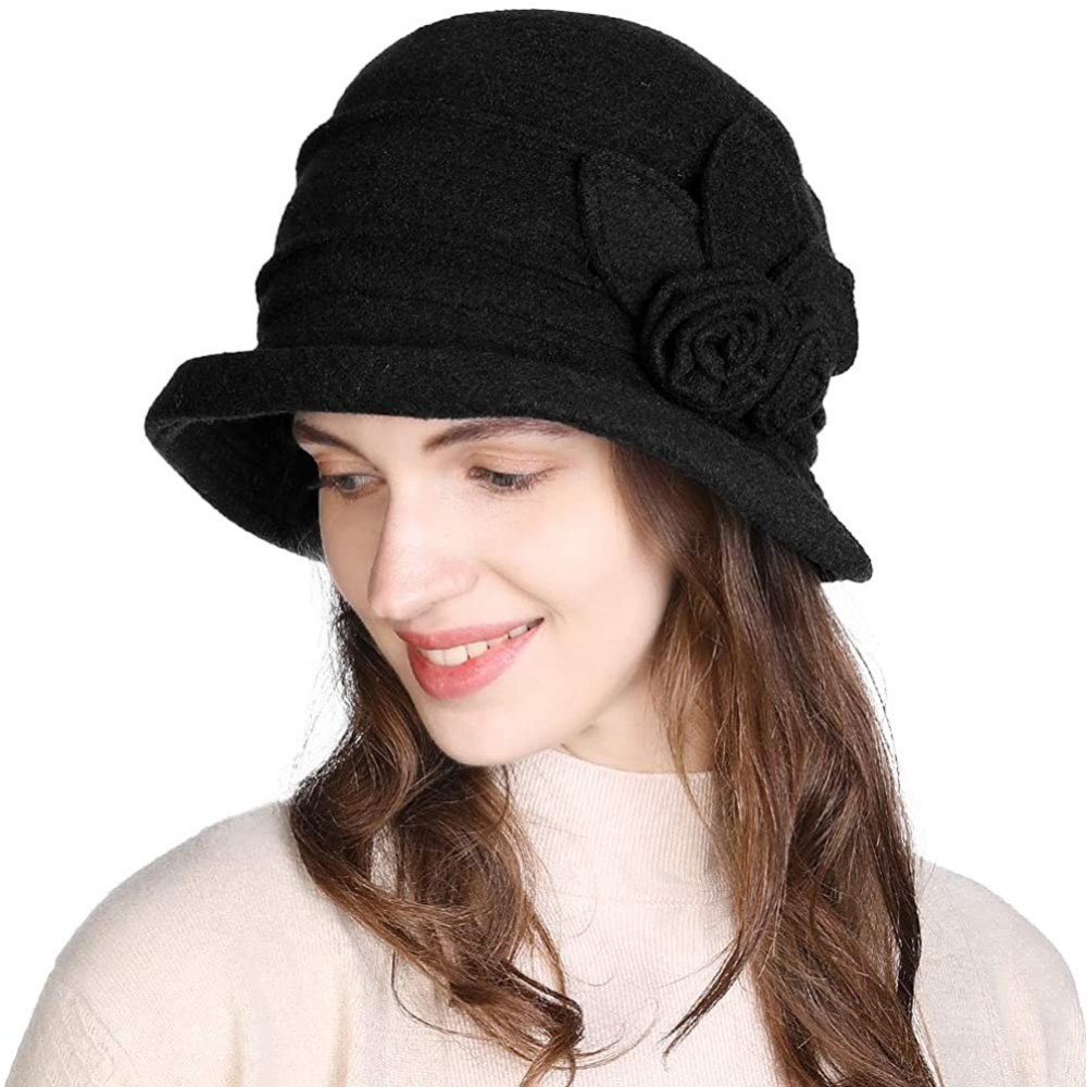 Berets Womens Wool Blend Winter Bucket 1920s Vintage Derby Hat Fedora Round Fall Bowler 55-59cm - 16076 -Black - CY18IIHKGIX ...