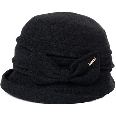 Bucket Hats 1920 Vintage Cloche Bucket Hat Ladies Church Derby Party Fashion Winter 55-59CM - 00769_black - CR18Z796RQI $19.13