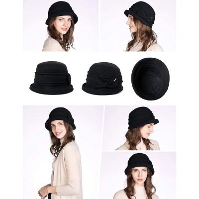 Bucket Hats 1920 Vintage Cloche Bucket Hat Ladies Church Derby Party Fashion Winter 55-59CM - 00769_black - CR18Z796RQI $19.13