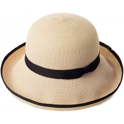 Sun Hats Packable UPF Straw Sunhat Women Summer Beach Wide Brim Fedora Travel Hat Bowknot - 99009_beige - C018E47IND0 $22.08