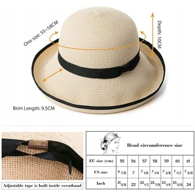 Sun Hats Packable UPF Straw Sunhat Women Summer Beach Wide Brim Fedora Travel Hat Bowknot - 99009_beige - C018E47IND0 $22.08