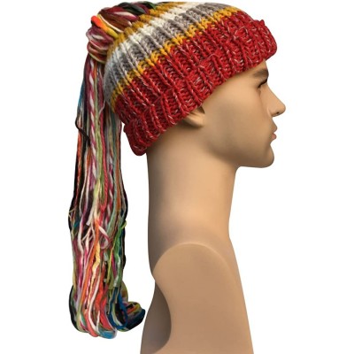 Skullies & Beanies Men/Women Barbarian Vagabond Knit Hat Wig Ponytail Beanie Funny Caps - Red - CH1873N0R2Y $17.25