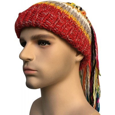 Skullies & Beanies Men/Women Barbarian Vagabond Knit Hat Wig Ponytail Beanie Funny Caps - Red - CH1873N0R2Y $17.25