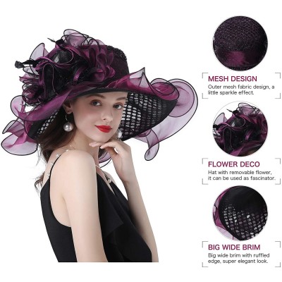 Sun Hats Women Kentucky Derby Church Hat Organza Flower Wide Brim Fascinator Hats for Wedding Tea Party- Dual-use - CY194TO7M...