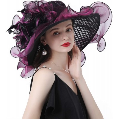 Sun Hats Women Kentucky Derby Church Hat Organza Flower Wide Brim Fascinator Hats for Wedding Tea Party- Dual-use - CY194TO7M...