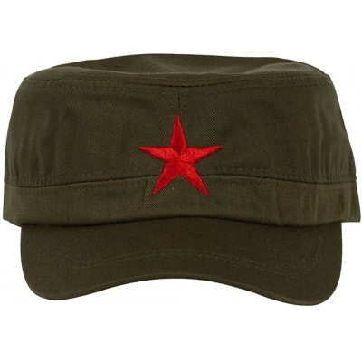 Baseball Caps New Army Cadet Adjustable Hat w/Red Star - Olive - CP12LX4RBVT $11.82