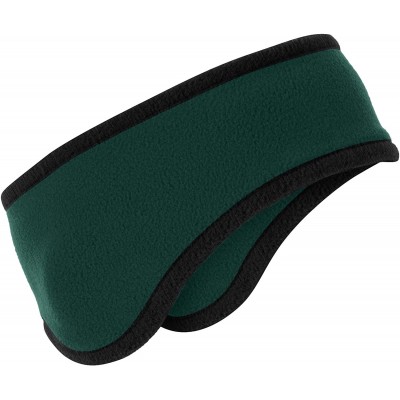 Cold Weather Headbands Soft & Cozy Two-Color Fleece Headband With Ear Warmers - Dark Green - CP11SRUC947 $16.29