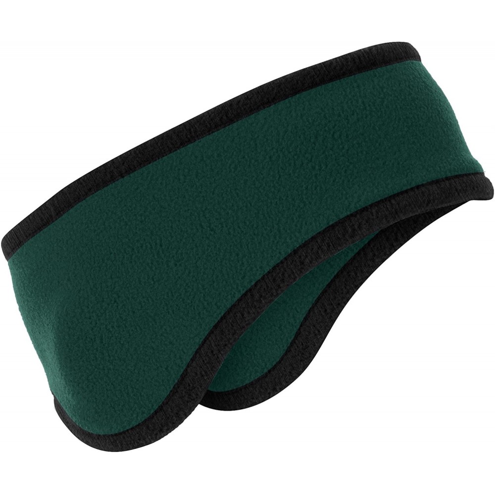 Cold Weather Headbands Soft & Cozy Two-Color Fleece Headband With Ear Warmers - Dark Green - CP11SRUC947 $25.59