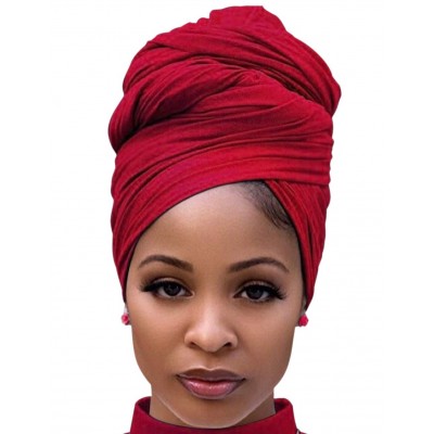 Headbands Women's Soft Stretch Headband Long Head Wrap Scarf Turban Tie Wine Red - "1PCS Wine Red(70"" x 32"")" - CH18YY27TH5...
