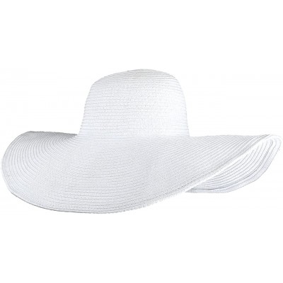 Sun Hats Women Summer Big Brim Beach Hat Floppy Straw Sun Hat Cap UPF 50+ - White - CA18UEM0IZ4 $14.31