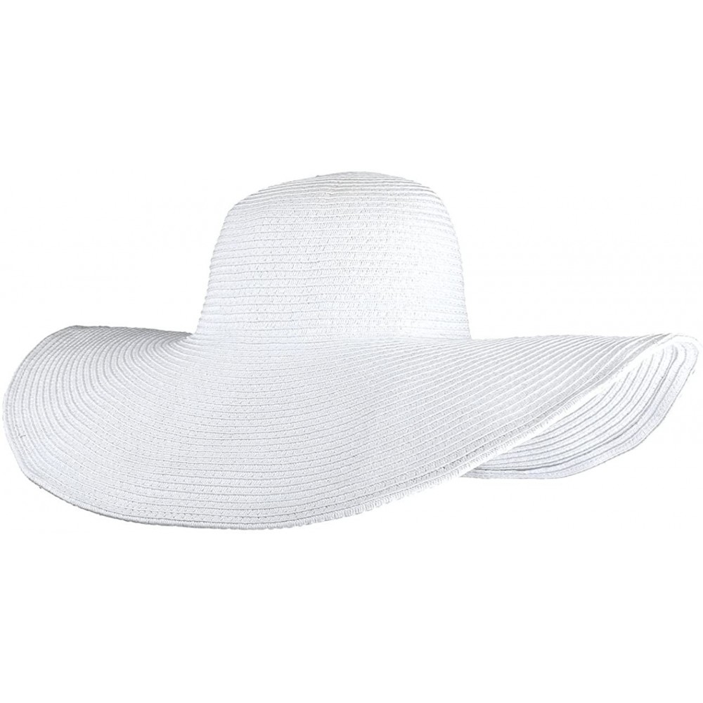 Sun Hats Women Summer Big Brim Beach Hat Floppy Straw Sun Hat Cap UPF 50+ - White - CA18UEM0IZ4 $14.31