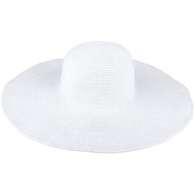 Sun Hats Women Summer Big Brim Beach Hat Floppy Straw Sun Hat Cap UPF 50+ - White - CA18UEM0IZ4 $14.31