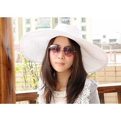 Sun Hats Women Summer Big Brim Beach Hat Floppy Straw Sun Hat Cap UPF 50+ - White - CA18UEM0IZ4 $14.31