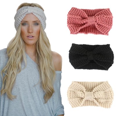 Headbands Women's Bowknot Design Winter Warm Twist Knitted Wool Headgear Crochet Headband Head Wrap Hairband(Red) - Red - CK1...