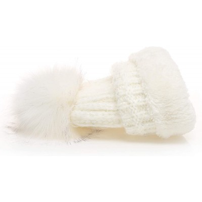 Skullies & Beanies Women's Soft Chunky Scattered Sequin Fuzzy Cable Knit Faux Pom Pom Beanie hat with Sherpa Lined - White - ...