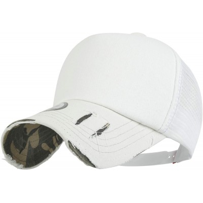 Baseball Caps Solid Color Vintage Distressed Mesh Blank Trucker Hat Baseball Cap - White&camo - C018YOWAH3U $43.07