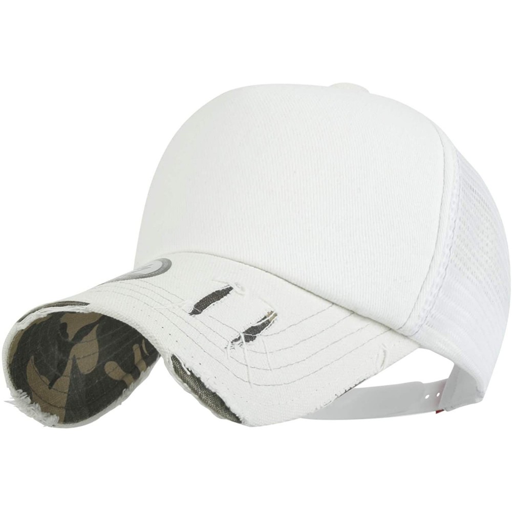 Baseball Caps Solid Color Vintage Distressed Mesh Blank Trucker Hat Baseball Cap - White&camo - C018YOWAH3U $17.86